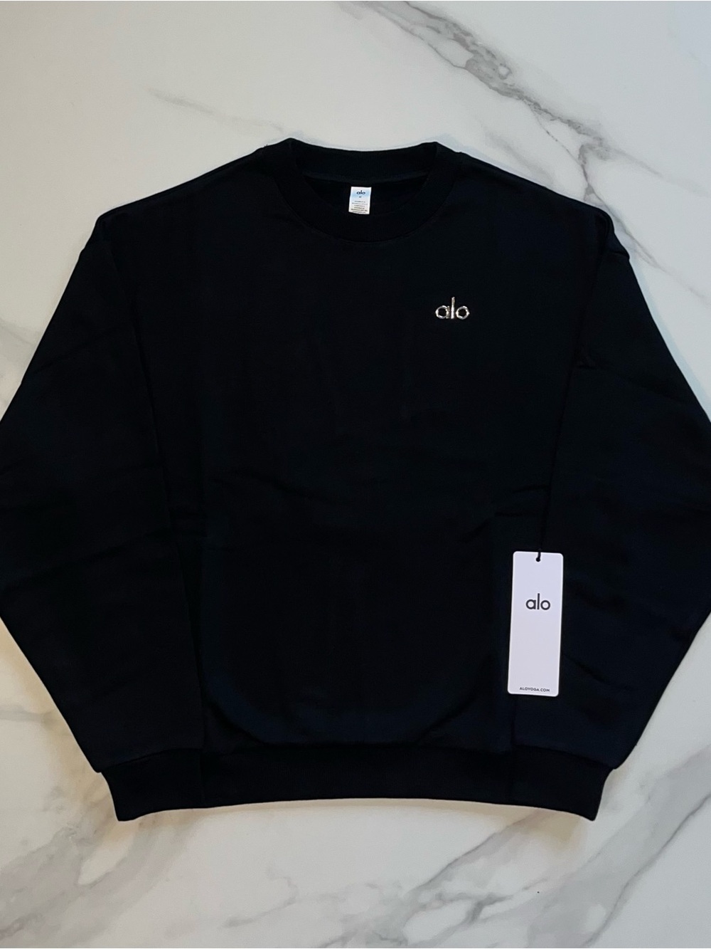 Alo Yoga Accolade Crew Neck Pullover Sweatshirt Black Size Medium